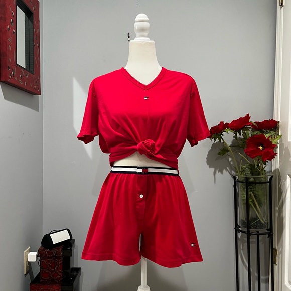 NEW Tommy Hilfiger Cotton Y2K Sleepwear Boxer Shorts Short Sleeve Top Pajama Set - Picture 1 of 16